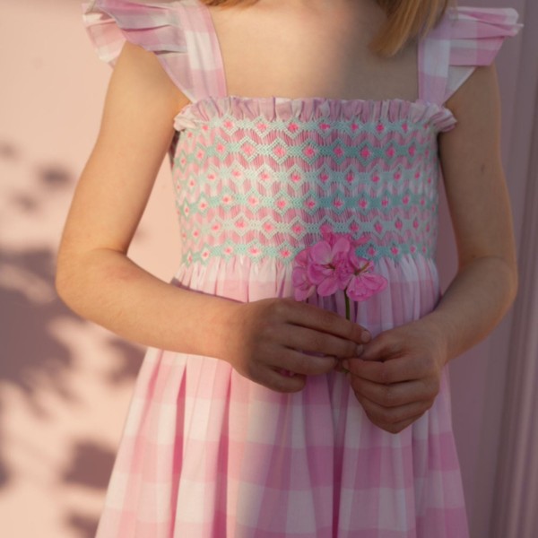 Rachel Carson Girls Dress Candy Floss Gingham with Spearmint Hand Smocking Rachel Carson Girls Dress Candy Floss Gingham with Spearmint Hand Smocking