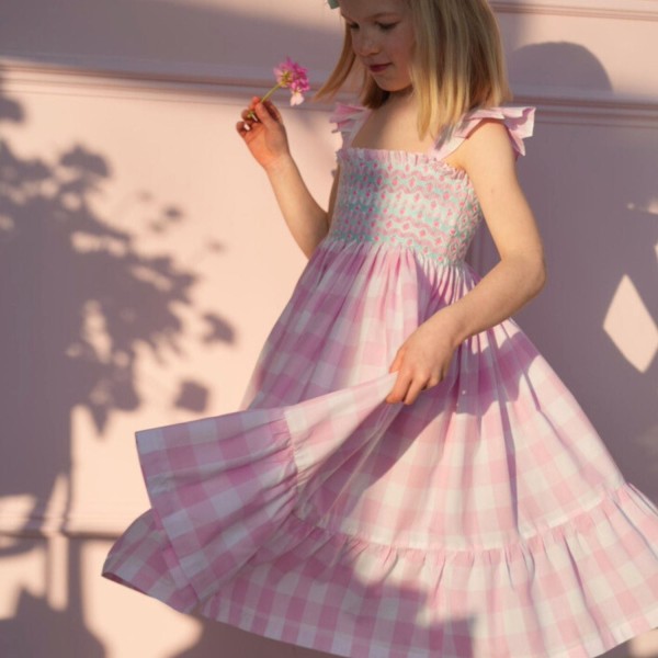 Rachel Carson Girls Dress Candy Floss Gingham with Spearmint Hand Smocking Rachel Carson Girls Dress Candy Floss Gingham with Spearmint Hand Smocking