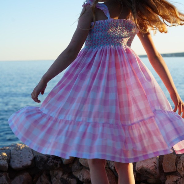 Rachel Carson Girls Dress Candy Floss Gingham with Spearmint Hand Smocking Rachel Carson Girls Dress Candy Floss Gingham with Spearmint Hand Smocking