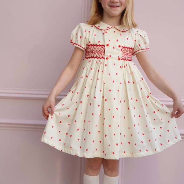 Thatcher Dress Loveheart Cotton Lawn with My Funny Little Valentine Hand Smocking Thatcher Dress Loveheart Cotton Lawn with My Funny Little Valentine Hand Smocking