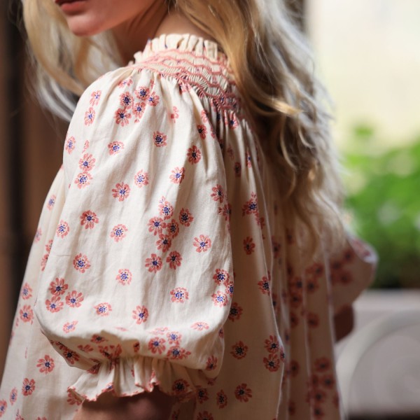 Cleopatra Blouse Painted Petals with Blush Hand Smocking Edition 38 Cleopatra Blouse Painted Petals with Blush Hand Smocking Edition 38