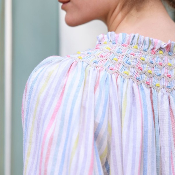 Cleopatra Blouse Pastel Rainbow with Lucky Charm Hand Smocking Edition 41