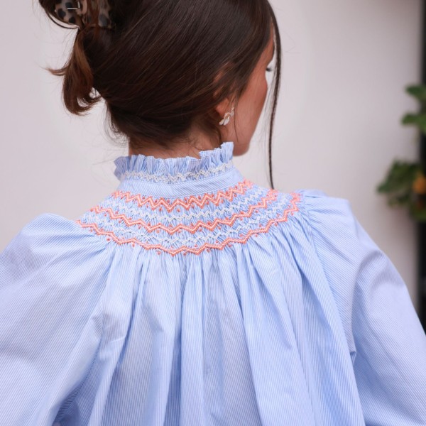 Scholl Blouse Oxford Stripe with Orange Blossom Hand Smocking Edition 62 Scholl Blouse Oxford Stripe with Orange Blossom Hand Smocking Edition 62