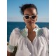 Scholl Women's Summer Blouse White with Green Apple Hand Smocking Scholl Women's Summer Blouse White with Green Apple Hand Smocking