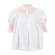 Scholl Women's Summer Blouse White with Coral Hand Smocking Scholl Women's Summer Blouse White with Coral Hand Smocking
